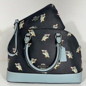 COACH Sierra Satchel in Party Owl Black and Wristlet Set